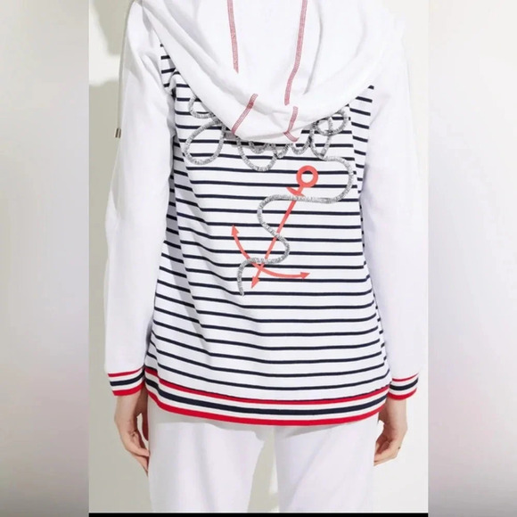 Orly size Large Embroidered Striped Hooded Sweater Style 605-11 - Picture 4 of 11